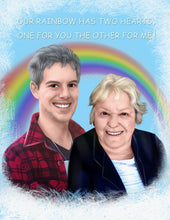 Load image into Gallery viewer, Color portrait with background - People drawn with rainbow and text - colour portrait - drawings and portraits from your photos - drawking.com - DrawKing