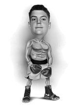 Load image into Gallery viewer, Black and white caricature as a character - Boy drawn as boxer - Black & white portrait - drawings and portraits from your photos - drawking.com - DrawKing