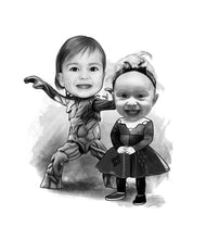 Load image into Gallery viewer, Black and white portrait as a character - Girls drawn as marvel characters - drawings and portraits from your photos - drawking.com - DrawKing